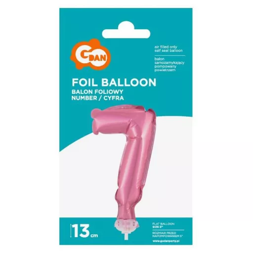 Pink, Rózsaszín 7-es szám fólia lufi tortára 13cm