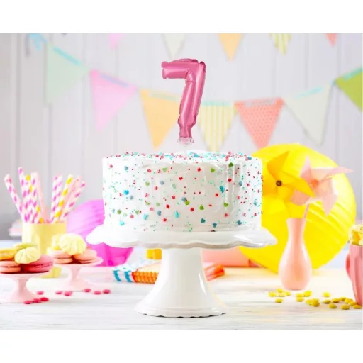 Pink, Rózsaszín 7-es szám fólia lufi tortára 13cm