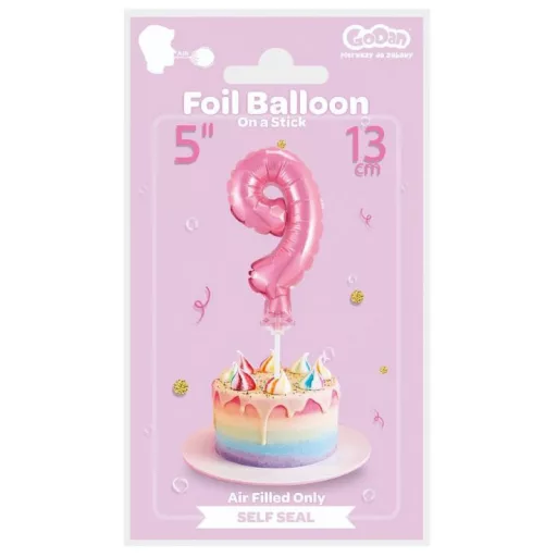 Pink, Rózsaszín 9-es szám fólia lufi tortára 13cm