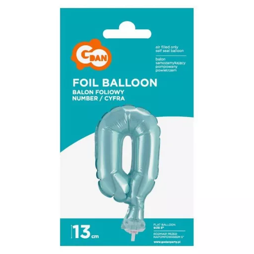 Light Blue, Kék 0-ás szám fólia lufi tortára 13 cm