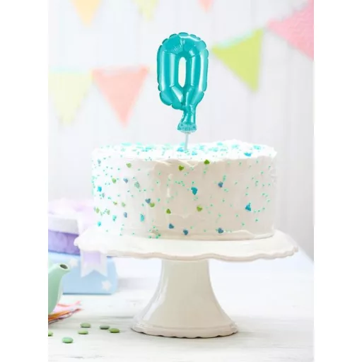 Light Blue, Kék 0-ás szám fólia lufi tortára 13 cm