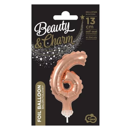 Rose Gold 6-os szám fólia lufi tortára 13cm