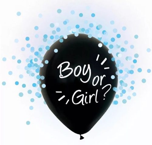 Boy or Girl, Kék konfettivel töltött léggömb, lufi 4 db-os 12 inch 30 cm