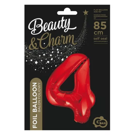 Red, Piros 4-es szám fólia lufi 85cm