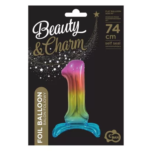Rainbow, Színes 1-es szám fólia lufi talppal 74cm