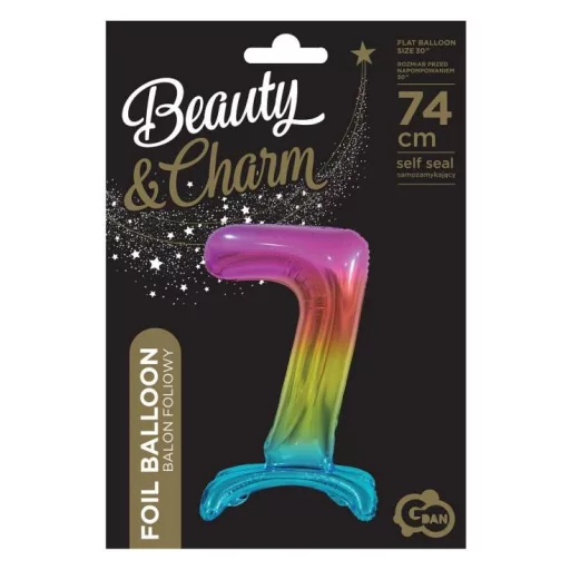 Rainbow, Színes 7-es szám fólia lufi talppal 74cm