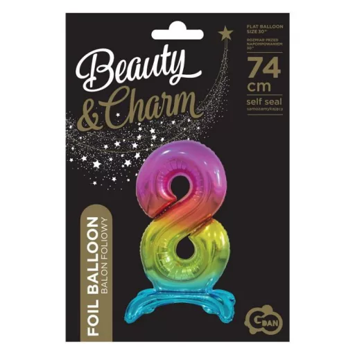 Rainbow, Színes 8-as szám fólia lufi talppal 74cm