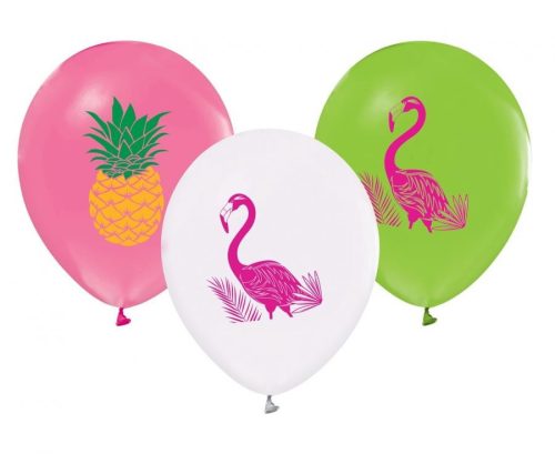 Flamingo & Pineapple, Flamingó és Ananász léggömb, lufi 5 db-os 12 inch (30cm)