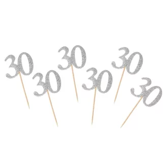 Silver, Ezüst 30 díszítő pálca, topper 6 db-os