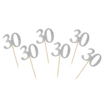 Silver, Ezüst 30 díszítő pálca, topper 6 db-os