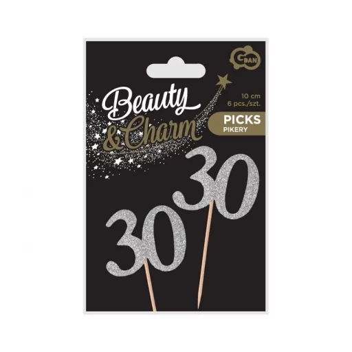 Silver, Ezüst 30 díszítő pálca, topper 6 db-os