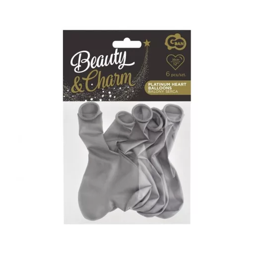 Platinum Silver Heart, Szív léggömb, lufi 6 db-os 12 inch 30 cm