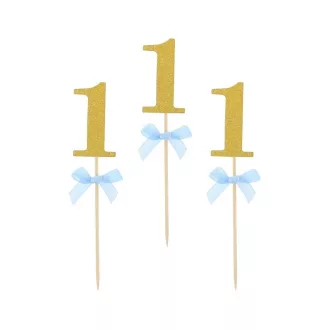 Blue 1st Birthday díszítő pálca, topper 10 db-os