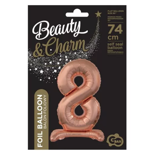 Rose Gold 8-as szám fólia lufi talppal 74cm
