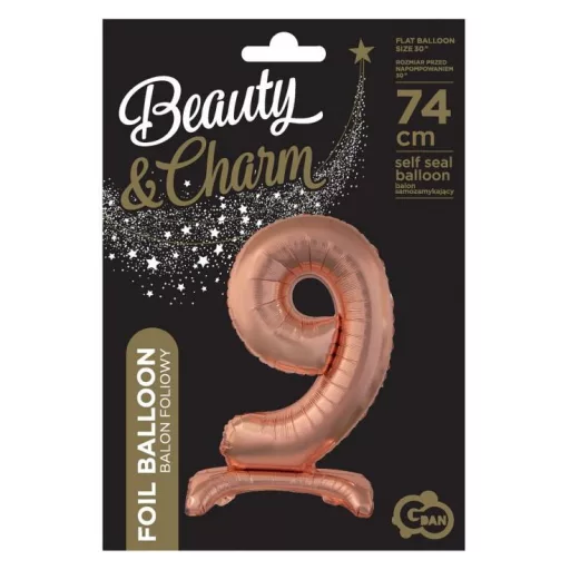 Rose Gold 9-es szám fólia lufi talppal 74cm