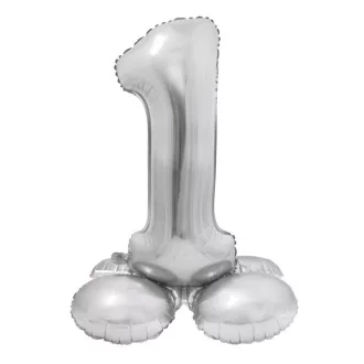 Silver, Ezüst 1-es szám fólia lufi talppal 72 cm