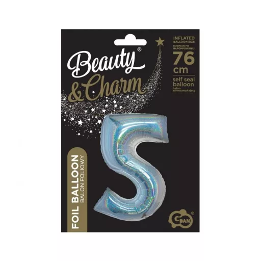 Holographic Silver, Ezüst 5-ös szám fólia lufi 76 cm
