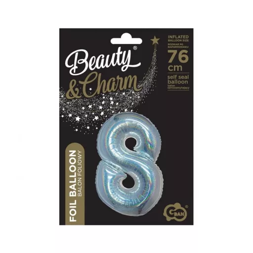 Holographic Silver, Ezüst 8-as szám fólia lufi 76 cm