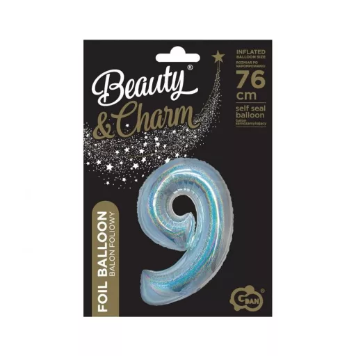 Holographic Silver, Ezüst 9-es szám fólia lufi 76 cm