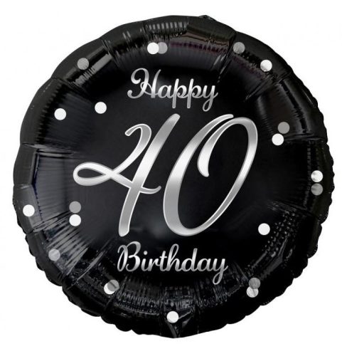 Happy Birthday Black-Silver 40 fólia lufi 36 cm