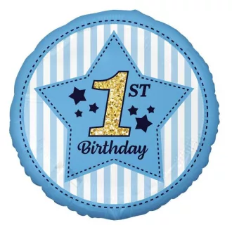 1st Birthday Blue, Első születésnap fólia lufi 36 cm