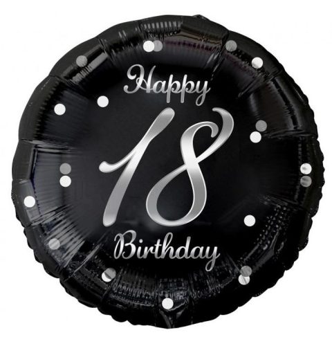 Happy Birthday Black-Silver 18 fólia lufi 36 cm