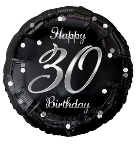 Happy Birthday Black-Silver 30 fólia lufi 36 cm