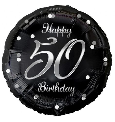 Happy Birthday Black-Silver 50 fólia lufi 36 cm