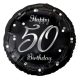 Happy Birthday Black-Silver 50 fólia lufi 36 cm