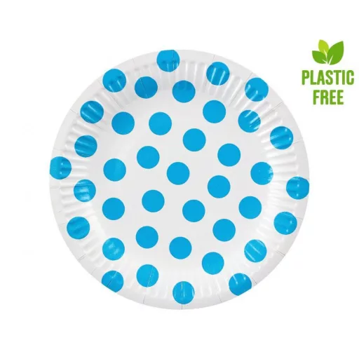 Sky Blue Polka Dot, Pöttyös papírtányér 6 db-os 18 cm