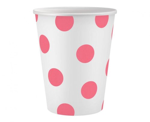 Pink Polka Dots, Rózsaszín papír pohár 6 db-os 250 ml