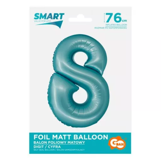 Light Blue Matt, Kék 8-as szám fólia lufi 76cm