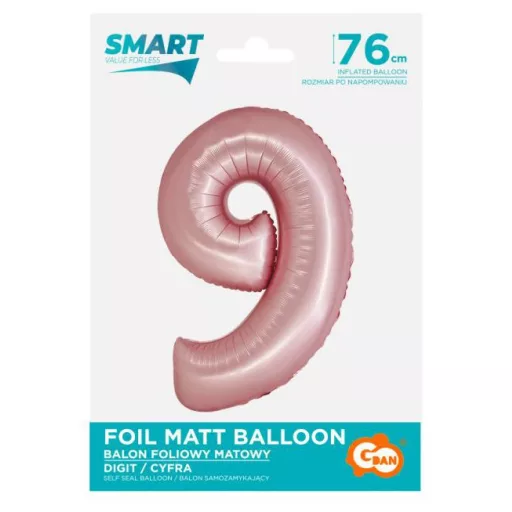 Light Pink Matt, Rózsaszín 9-es szám fólia lufi 76cm