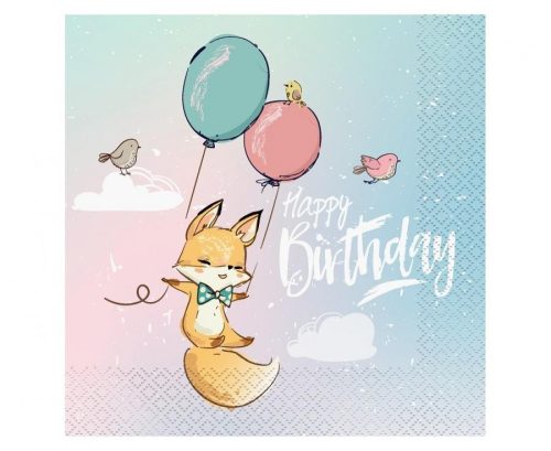 Happy Birthday Fox, Róka szalvéta 20 db-os 33x33 cm