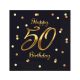 B&C Happy Birthday Black-Gold 50 szalvéta 20 db-os 33x33 cm