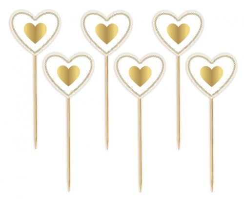 Gold Heart, Arany szív díszítő pálca, topper 6 db-os