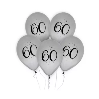 Happy Birthday Silver, Ezüst 60 léggömb, lufi 5 db-os 30cm (12 inch)