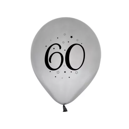 Happy Birthday Silver, Ezüst 60 léggömb, lufi 5 db-os 30cm (12 inch)