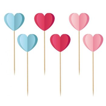   Love is in the air 3D Szív díszítő pálca, topper 6 db-os