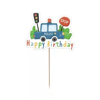   Happy Birthday Police, Rendőrautó torta dekoráció, topper 13 cm