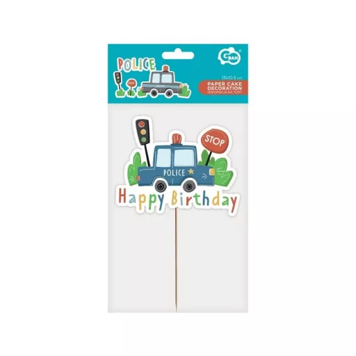 Happy Birthday Police, Rendőrautó torta dekoráció, topper 13 cm