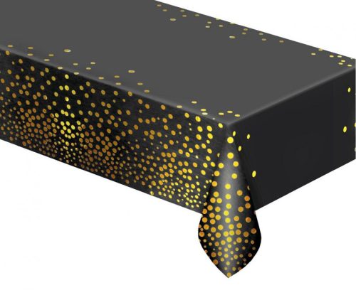 Black Gold Dots, Fekete fólia asztalterítő 137x183cm
