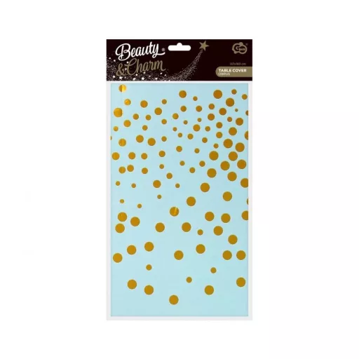 Light Blue Gold Dots, Kék asztalterítő 137x183 cm