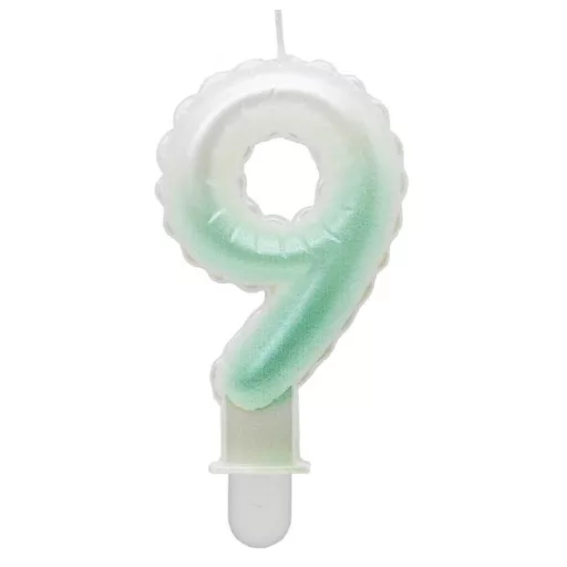 White-Green Ombre, Fehér-Zöld számgyertya, tortagyertya 9-es