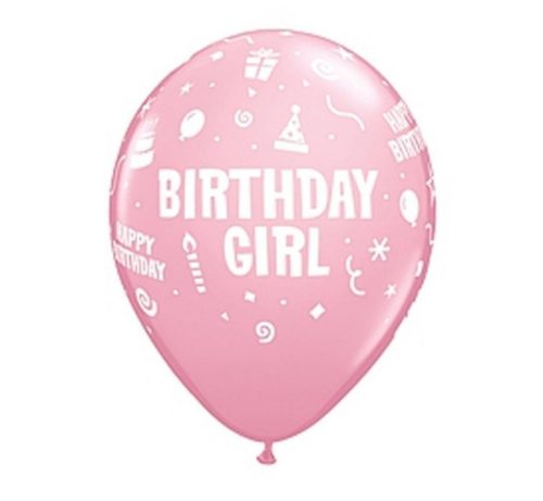 Happy Birthday Girl Pink léggömb, lufi 6 db-os 11 inch (28cm)