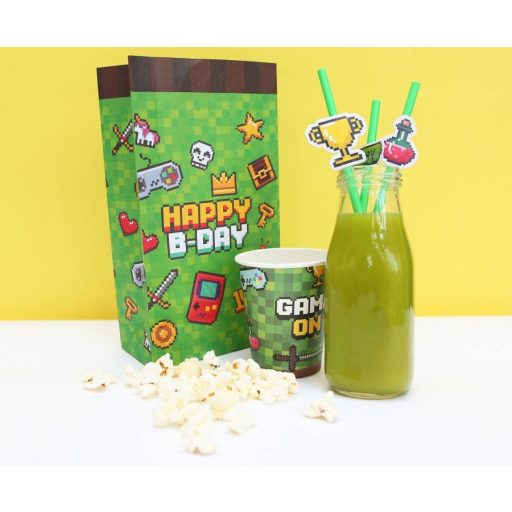 Game On papír szívószál 8 db-os