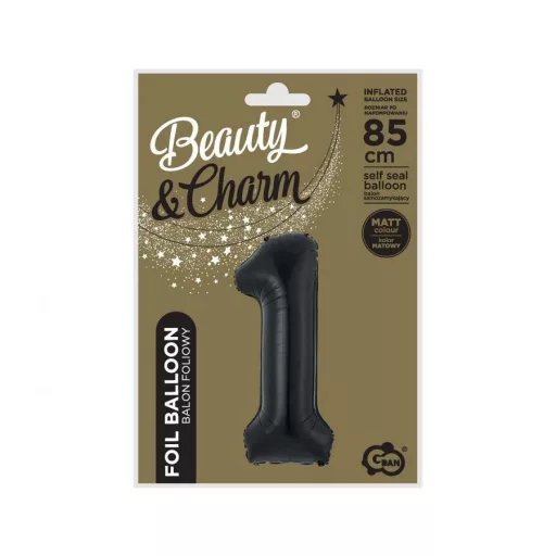 Fekete 1-es B&C Matt Black szám fólia lufi 85cm