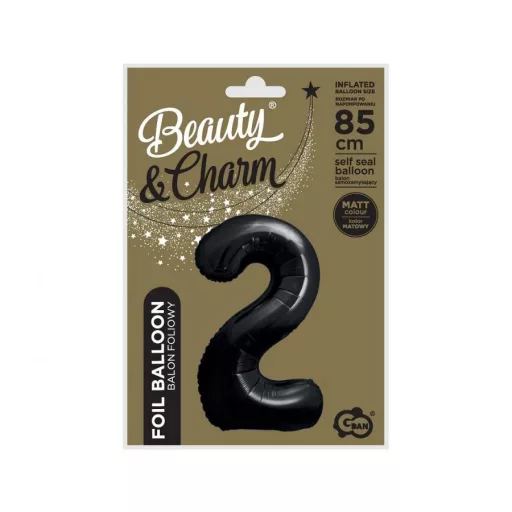 Fekete 2-es B&C Matt Black szám fólia lufi 85cm