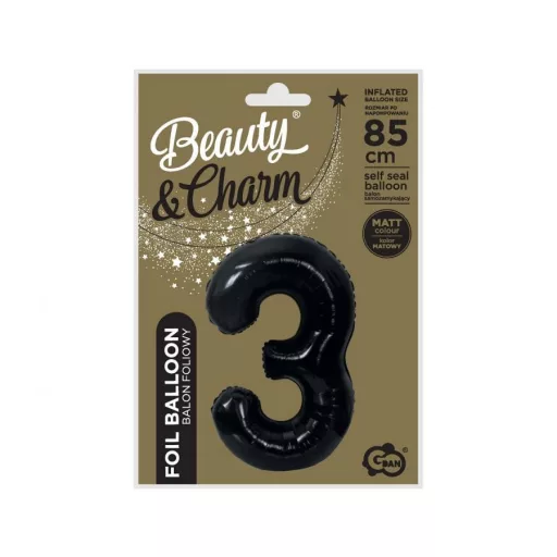Fekete 3-as B&C Matt Black szám fólia lufi 85cm