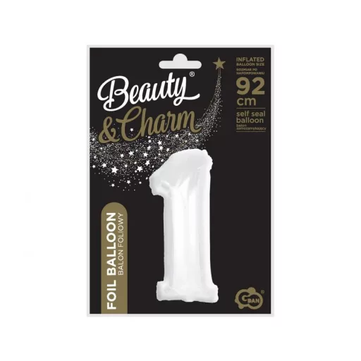 B&C White, Fehér 1-es szám fólia lufi 92cm